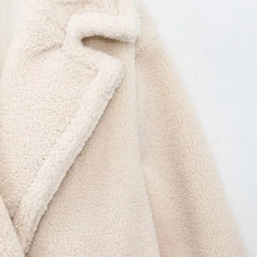 Teddy Long Coat in Cream - Women's Double-Breasted Teddy Jacket - Picture 5 of 12